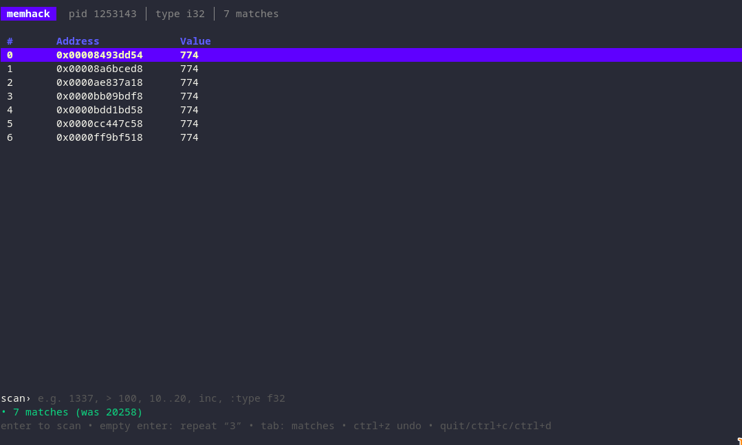 Scanning a process and narrowing the matches